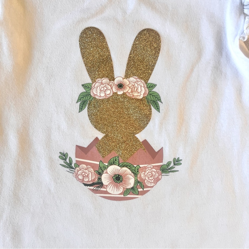 Bunny Rabbit Top - Gold Glitter - Easter Spring Tee - Picture 3 of 4